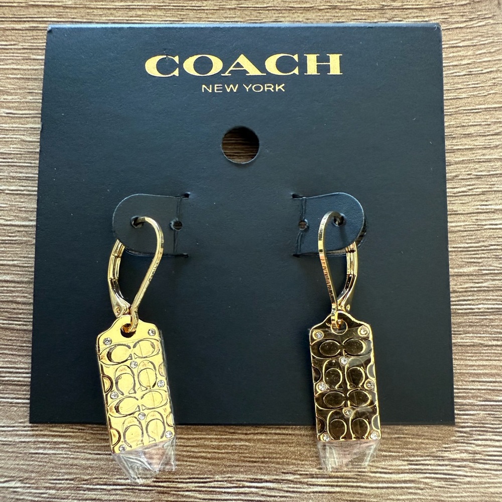 COACH Gold-Tone Crystal C Drop Earrings - Picture 3 of 3
